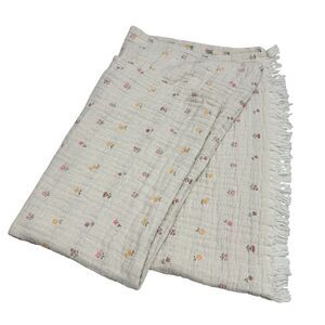 Piscatextil Oversized Cotton Floral Throw Blanket 50” x 70” Made in Portugal